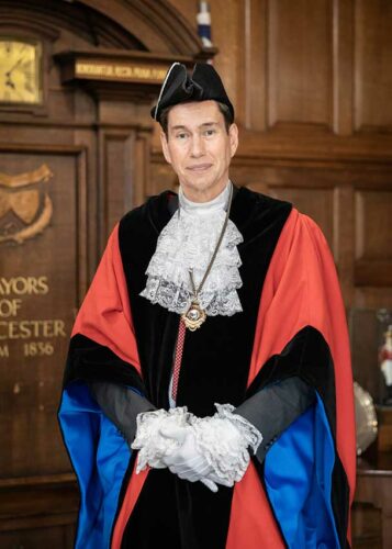 Deputy Mayor of Worcester Matt Lamb dressed in Mayoral Robes in the Mayor's Parlour