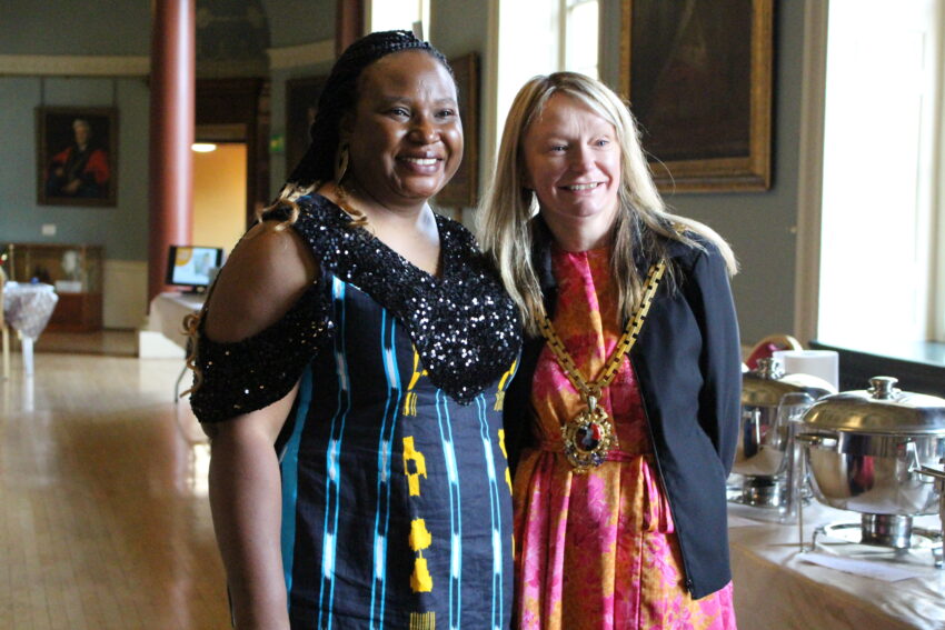 The Mayor standing with one of the attendees at the Our Cultural Heritage event